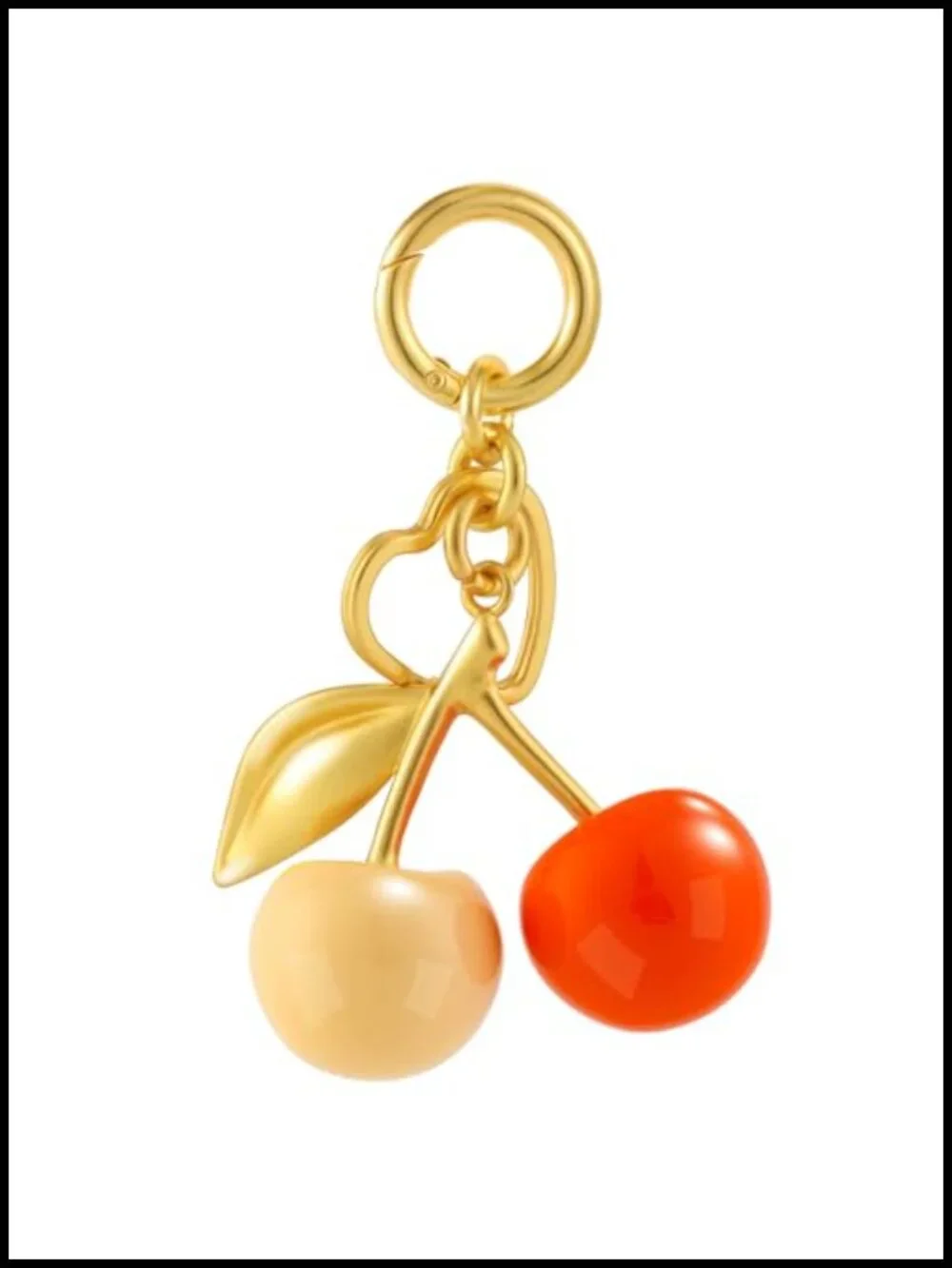 Cherry Bag Charm Heart Shaped Keychain Metal Resin Keyring for Purse Handbag